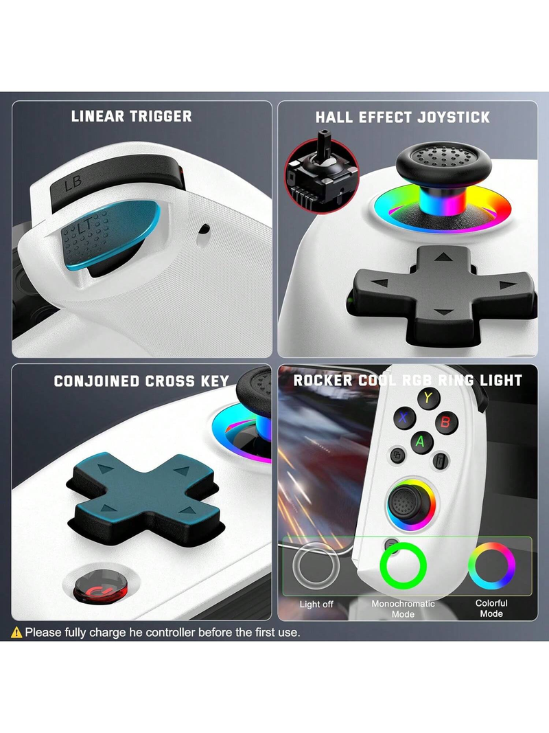 Byteuni Wireless Controller for iPad/iPhone/Android(129-252mm), Support Xbox Cloud/PS Remote Play with Hall Effects Joysticks for Switch/PS4_voghion.com