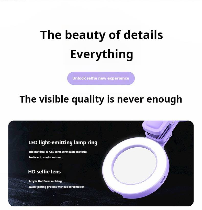 Luz para selfies con transmisión en vivo y brillo ajustable, luz de relleno HD para teléfono, adecuada para selfies._voghion.com
