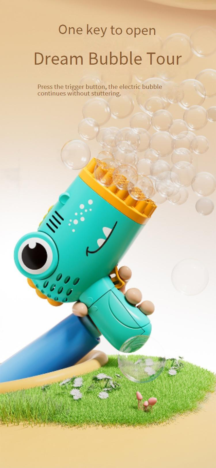 Pistola de burbujas de dinosaurio con 40 agujeros - Pistola de burbujas eléctrica automática para niños (máquina de burbujas portátil)_voghion.com