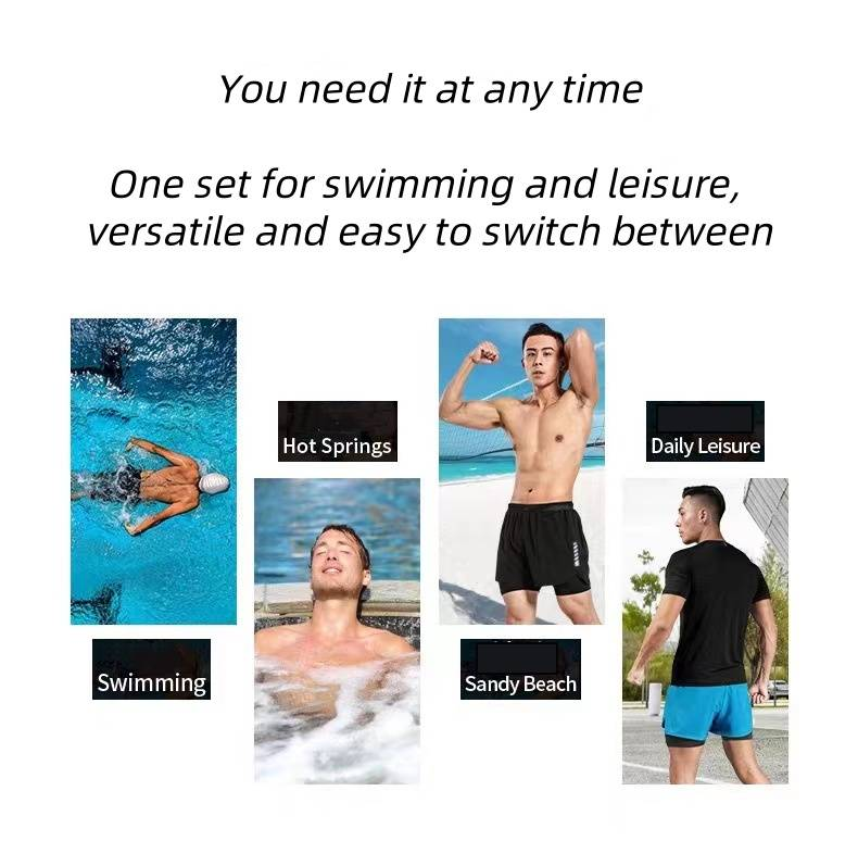 Men's Swimsuit Set, Men's Large-sized Double-layer Swimming Trunks, Top, Men's Swimming Trunks_voghion.com