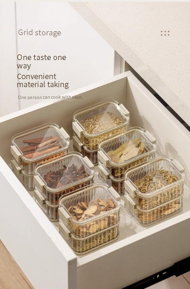 Contenedores apilables para especias: organizador hermético de 4 capas para cocina y refrigerador (tapa transparente con base magnética)_voghion.com