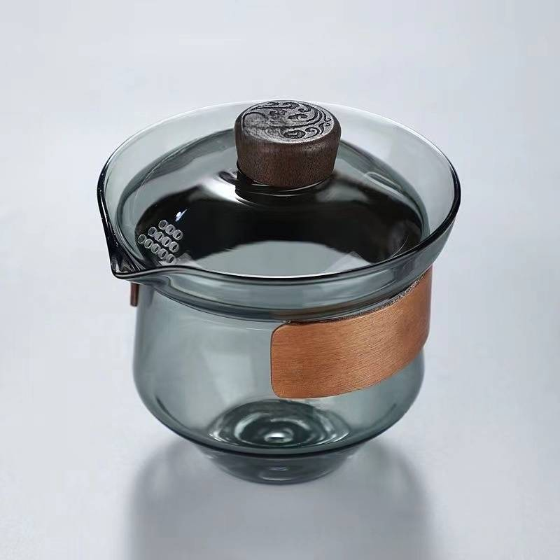 Premium Heat-Resistant Glass Tea Cup With Lid – Large Chinese Gongfu Tea Set, Transparent/Black/Hammered Finish, Custom Logo Gift Box_voghion.com