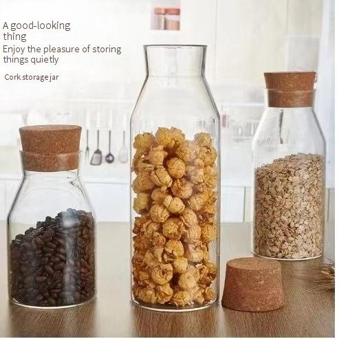 Glazen melkfles met houten stop - 800ml & 1200ml borosilicaat sapkaraf, pot voor koude thee, eco-voorraadkast_voghion.com