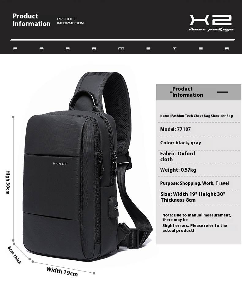 Borsa a tracolla Bange da uomo, borsa a tracolla casual semplice con porta USB, borsa a tracolla alla moda per lavoro_voghion.com