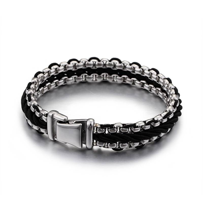Bracciale da uomo in acciaio al titanio con catena a corda - Design geometrico, resistente ed elegante, gioiello unisex per regali e uso quotidiano_voghion.com