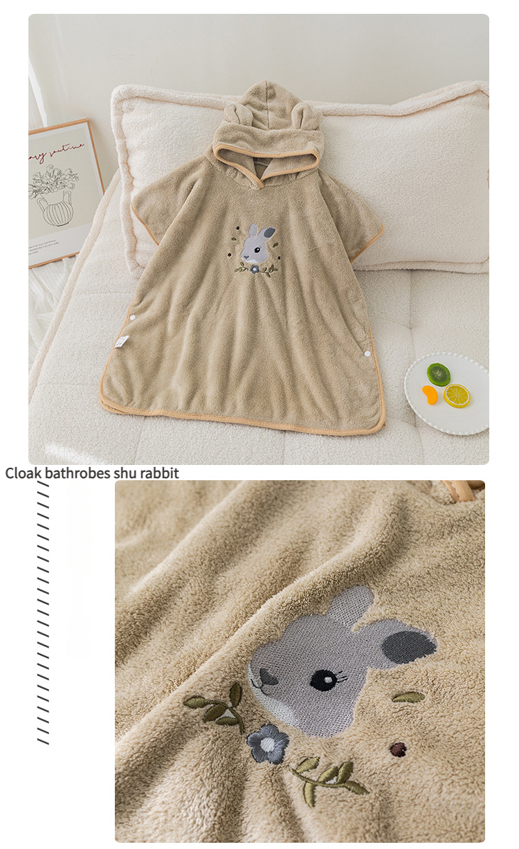 New Style Coral Fleece Kids' Bathrobe, Cartoon Hooded Baby Bath Cape & Beach Towel_voghion.com