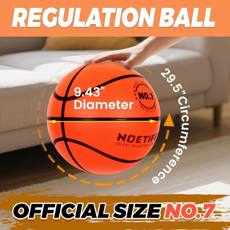 Silent Basketball Size 7 (29.5") – High-Density Foam PU Indoor Basketball 580g, Real Feel & Bounce Like Official Ball, Quiet Dribbling Training Ball_voghion.com