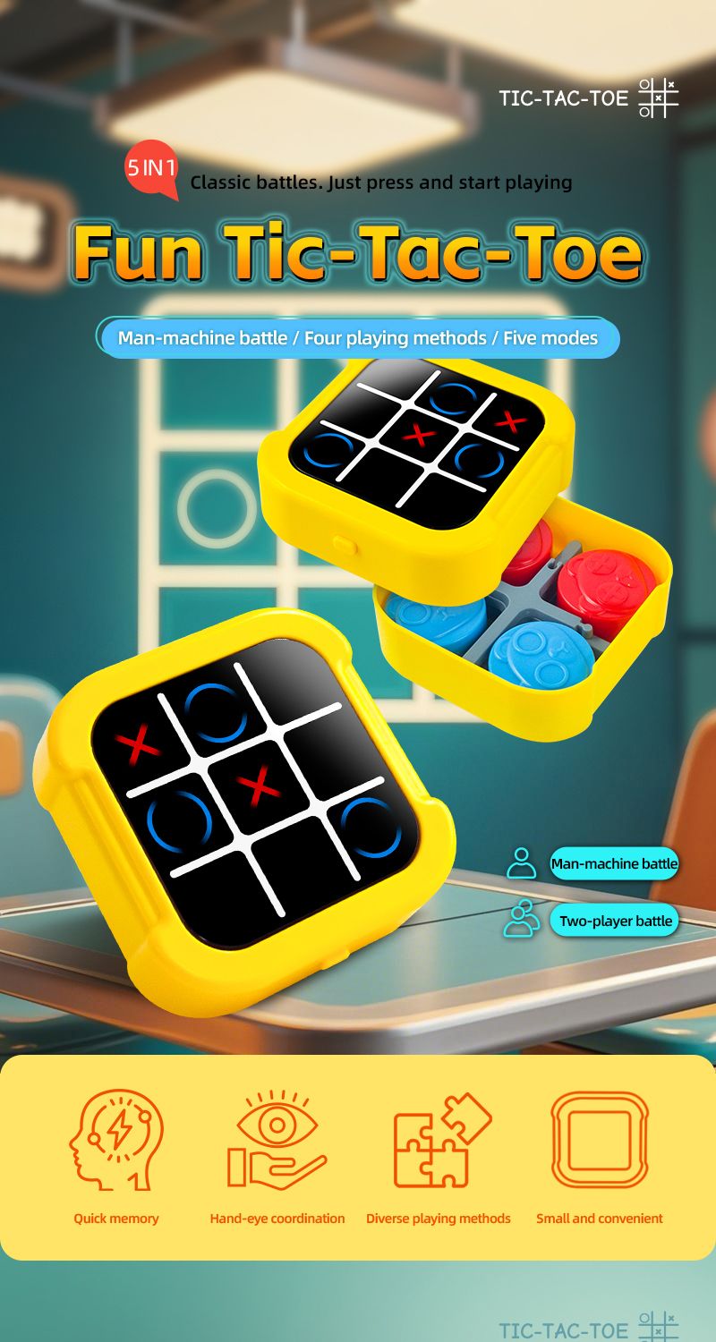 Juguete educativo infantil electrónico de tres en raya 5 en 1, juego de mesa para dos jugadores._voghion.com