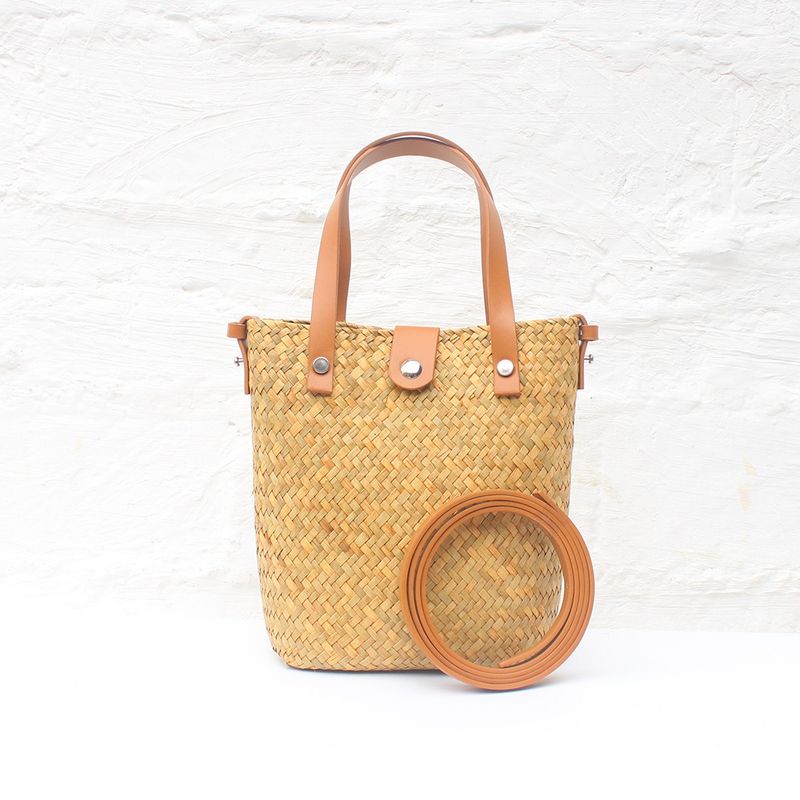Straw - Woven Hand - Knitted Cross - Body Bag, A Niche And Versatile Shoulder - Carried Coin Purse, Raffia Mobile Phone Bag For Beach Vacations, Women_voghion.com