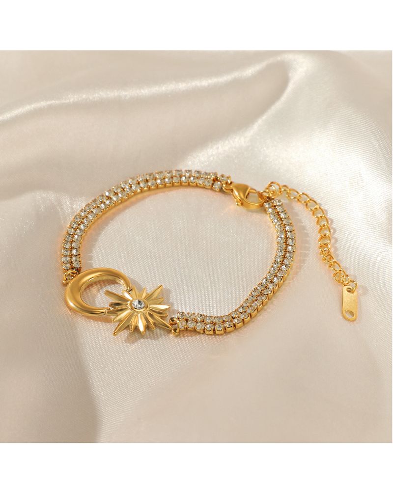 Fashion 14K Gold-plated Star Moon Stainless Bracelet Women's Ins Style Temperament Versatile Dia-encrusted Titanium_voghion.com