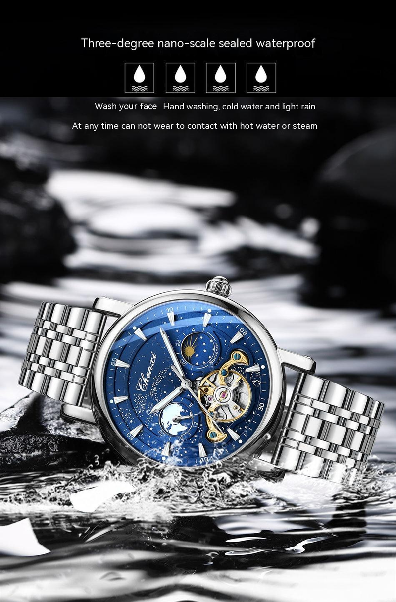 2023 New Star River Moon Phase Hollow Flywheel Mechanical Watch Men's Watch Fully Automatic Glow Business Men's Watch_voghion.com
