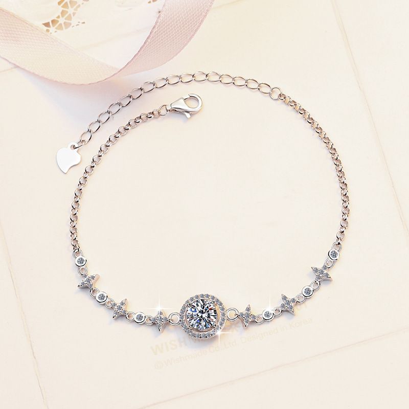 Moissanite 1 karaat hoogwaardige ronde tas Ster Maan Veelzijdige fijne ambachtelijke sterling zilveren armband_voghion.com
