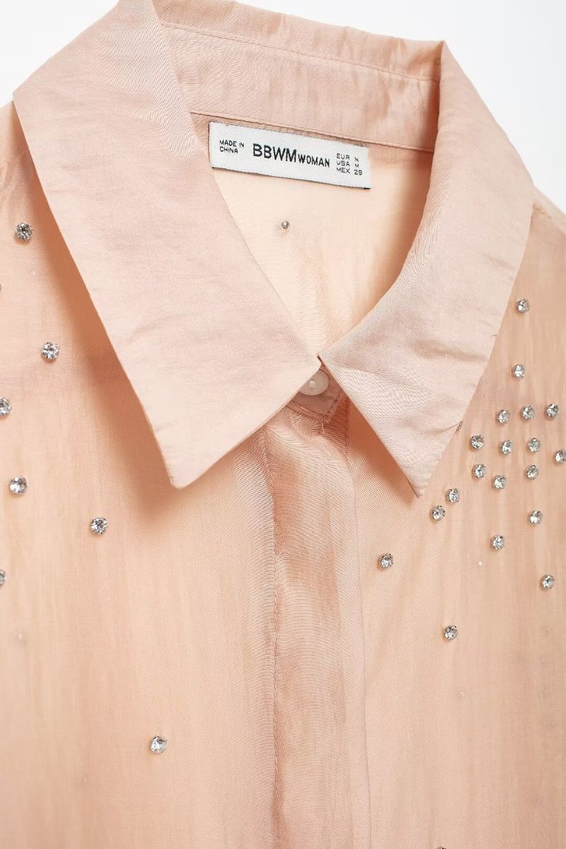 Ropa de mujer Otoño e invierno 2024 nueva moda cárdigan, camisa de manga larga bordada con joyas_voghion.com
