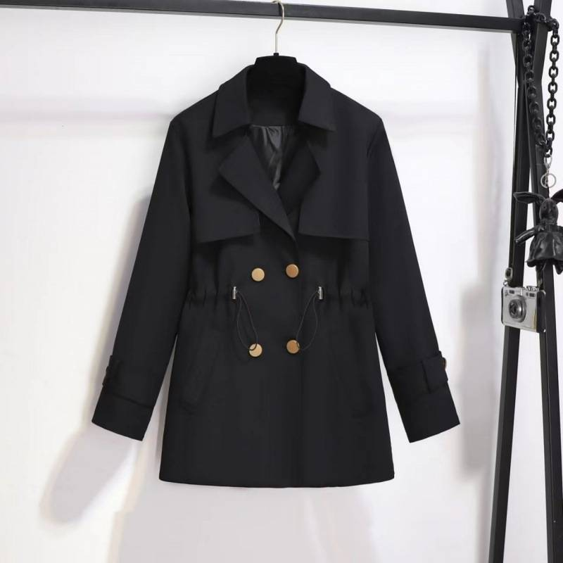 Damenbekleidung Modischer, temperamentvoller, mittellanger Trenchcoat für Damen in kleiner Größe, stilvoller, einfarbiger Mantel im Hepburn-Stil_voghion.com