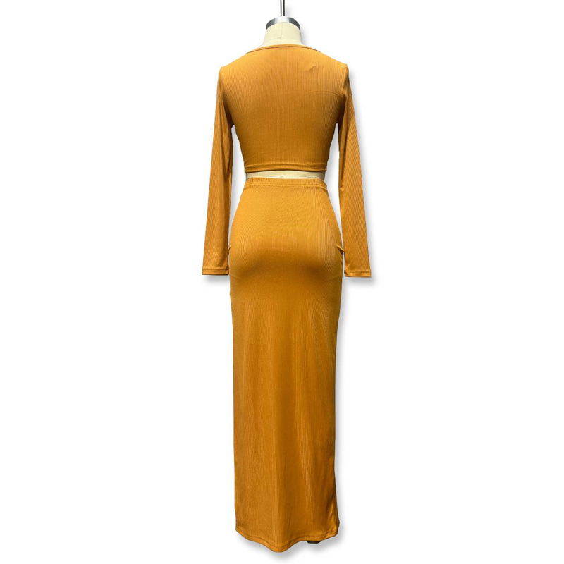 Vestito in maglia tinta unita autunno e inverno 2024 da donna europeo, set con gonna a maniche lunghe e maglietta, set due pezzi_voghion.com