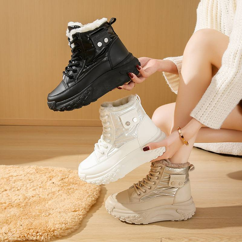 Stivali antivento alti in peluche per donna 2024 inverno nuovo stile studente ins versione coreana scarpe casual calde in cotone con suola spessa_voghion.com