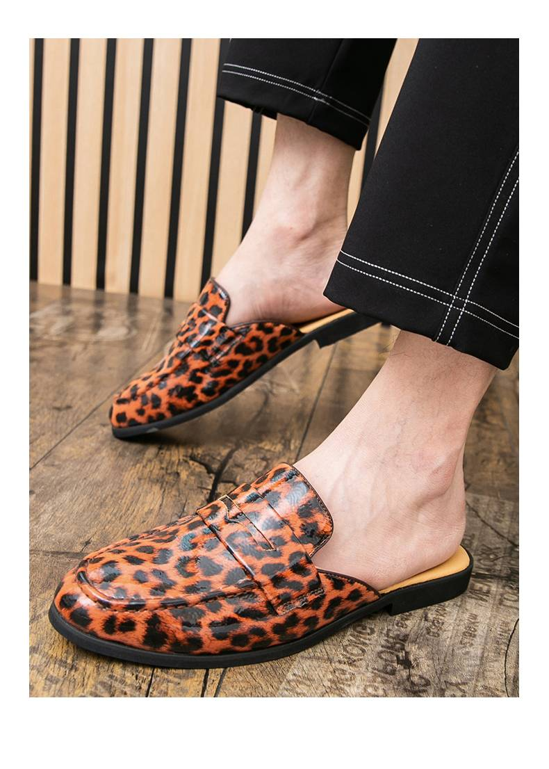 New Summer Fashion Leopard Print Half-slippers For Men's Outdoor Casual Half-slippers, Personalized Heel-free Slippers, Pointed Toe Versatile Sandals_voghion.com