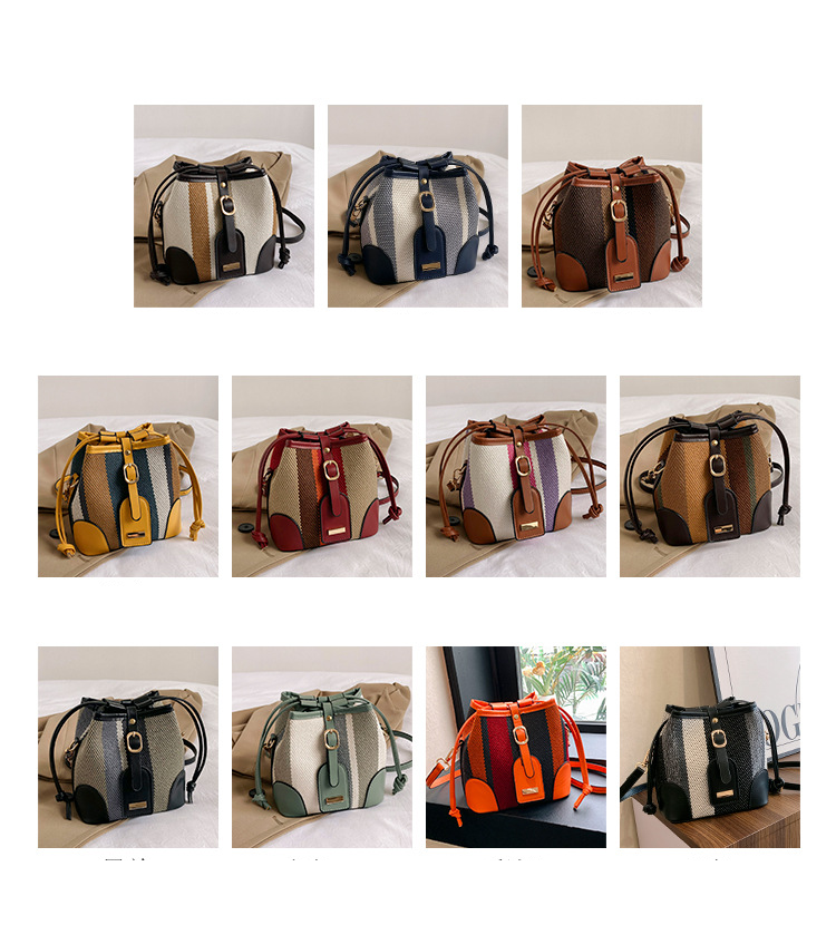 Sacs seau pour femmes, sac seau portable à rayures de couleur contrastée, sac à bandoulière tendance pour femmes_voghion.com
