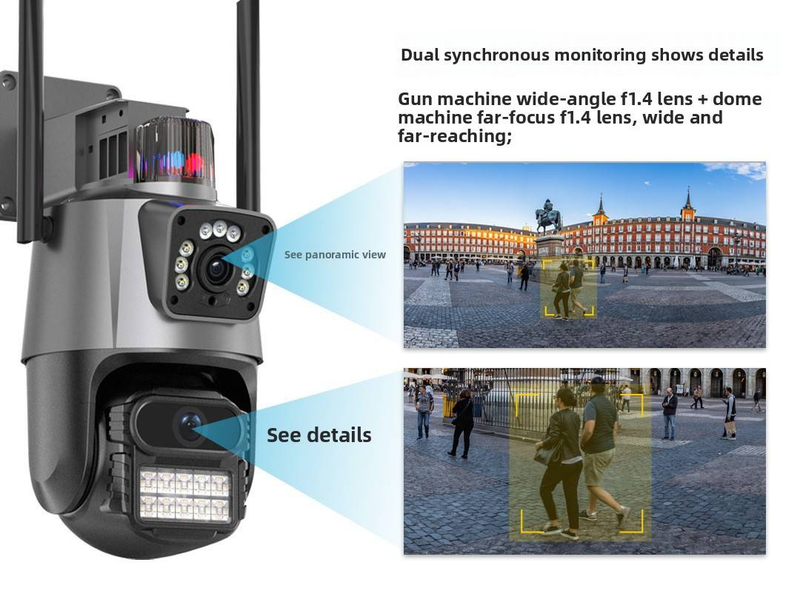 4G LTE-Überwachungskamera mit zwei Objektiven für den Außenbereich – 2K HD-Doppelbildschirmansicht, solarbetrieben, intelligente Bewegungserkennung (kein WLAN erforderlich, IP66-wasserdicht)_voghion.com