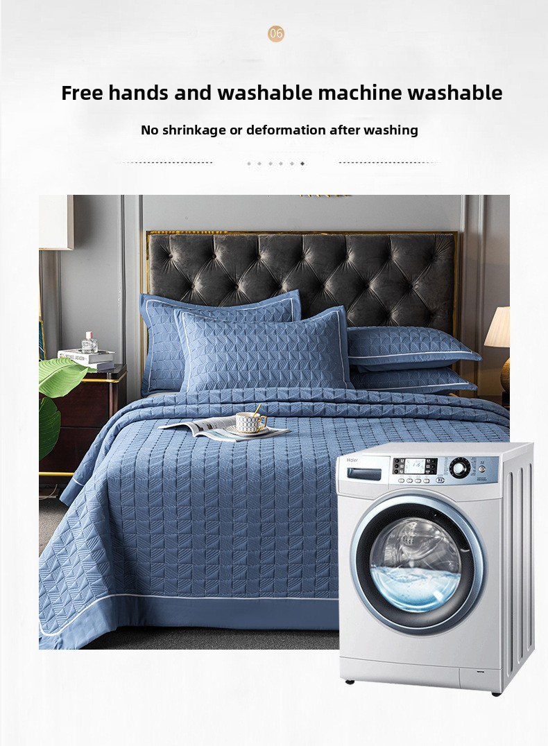 Solid Color Quilted Bedspread Set - 3-Piece Thickened Comforter Cover For All Seasons_voghion.com