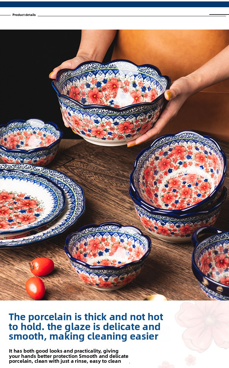 Ceramic Dinnerware Set – 6-Piece Floral Bowls & Plates, Microwave Safe, Ideal For Soup, Salad, Rice (Snow Ink Plum Design)_voghion.com