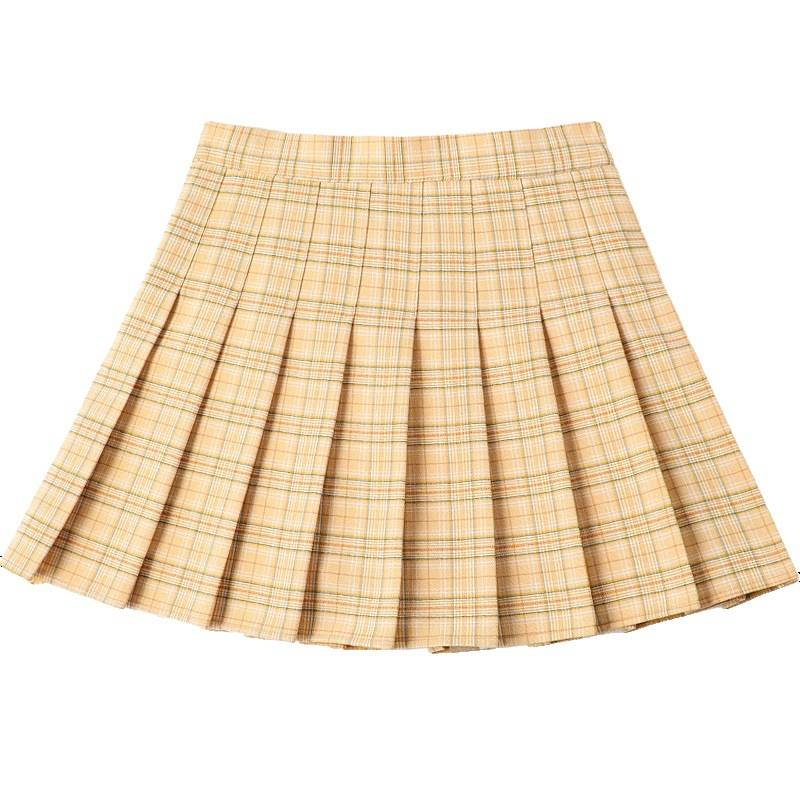 "Women's Pleated Skirt High Waist A-Line Mini Skirt With Checkered Pattern, Casual Spring Summer Outfit, Flattering Fit For XS-3XL (Grey, Beige,_voghion.com