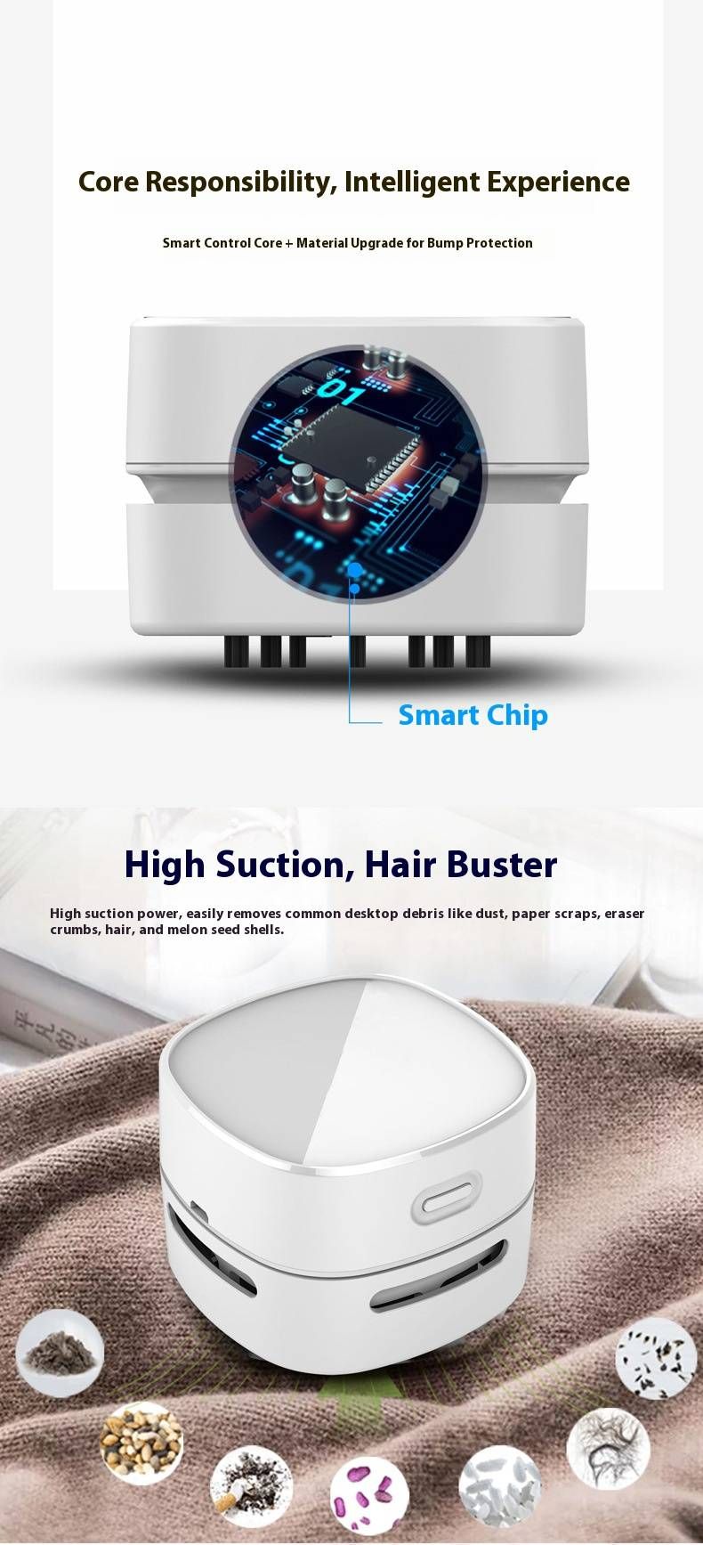 Mini-Handstaubsauger – kabellos über USB wiederaufladbar, 10 KPA Saugleistung, geräuscharm (46–70 dB), Staubreiniger für mehrere Oberflächen_voghion.com