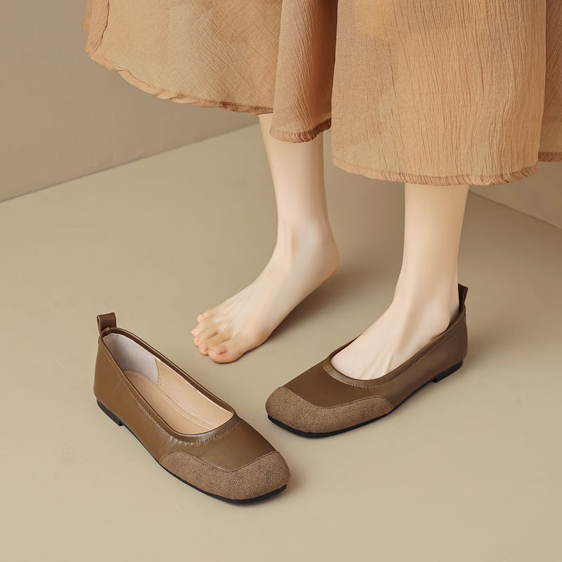 Square Head Single Shoes Women's Summer Flat Bottom Retro One-pedal Doudou Shoes Shallow Mouth Soft Sole Ballet Shoes_voghion.com