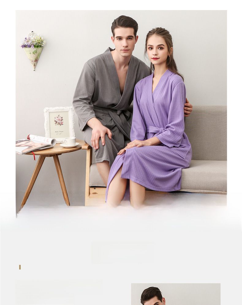 Couple's Waffle Robe - V-Neck Lightweight Bathrobe Set_voghion.com