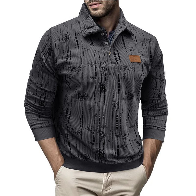 Herren Langarm Poloshirt Herbst und Winter Neues Jacquard Revers Top_voghion.com