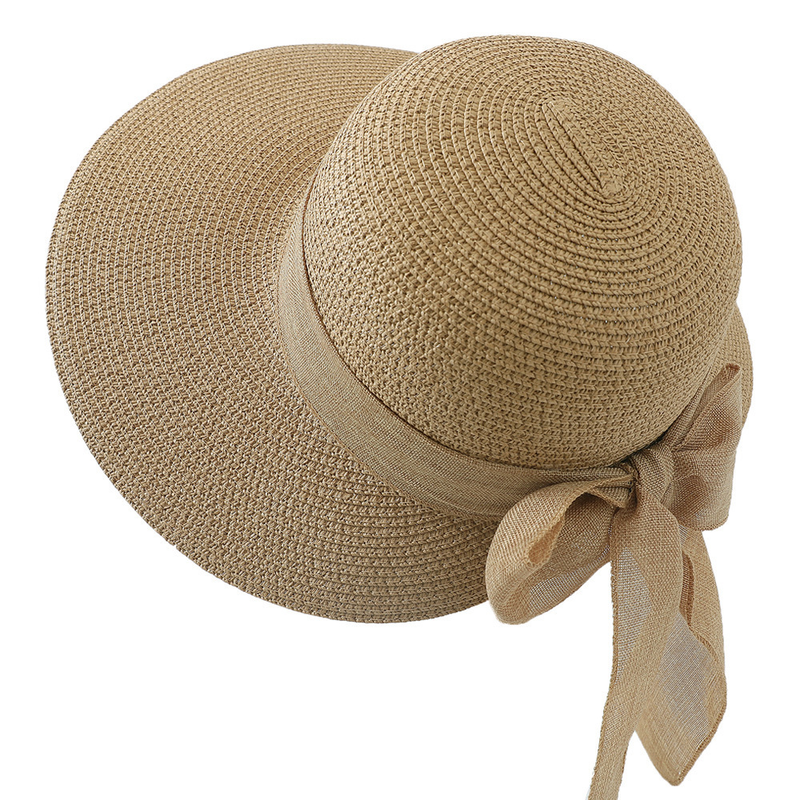 Straw For Women Summer Bowknot Duckbill Cap Outdoor Travel Protection Beach Sun Hat_voghion.com
