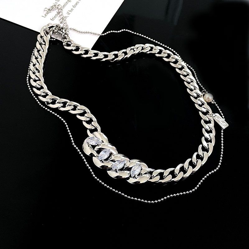 Niche Light Luxury Double Layer Stacked Exaggerated Thick Necklace Ins Cold Style Hot Girl Personality Cuban Clavicle_voghion.com