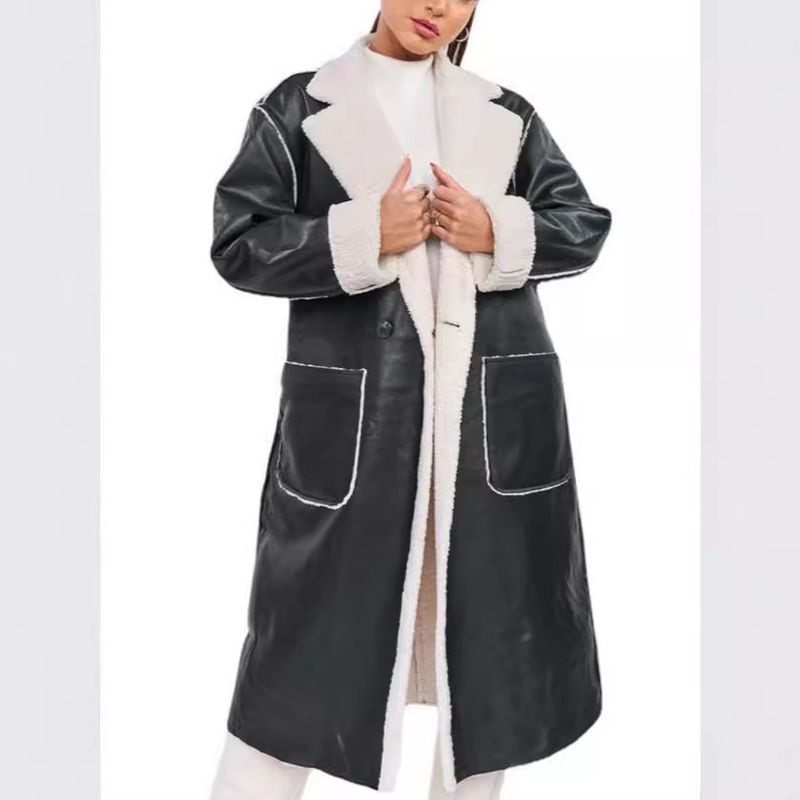 Giacca a vento spessa in pelle casual da donna, autunno inverno, giacca allacciata alla moda e ampia per le donne_voghion.com
