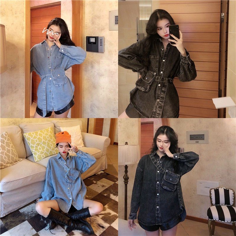 Camicia in denim multiuso con lacci posteriori – Top avvolgente regolabile con schiena scoperta e fascia staccabile (OSFA, blu/nero, streetwear per la serata romantica)_voghion.com