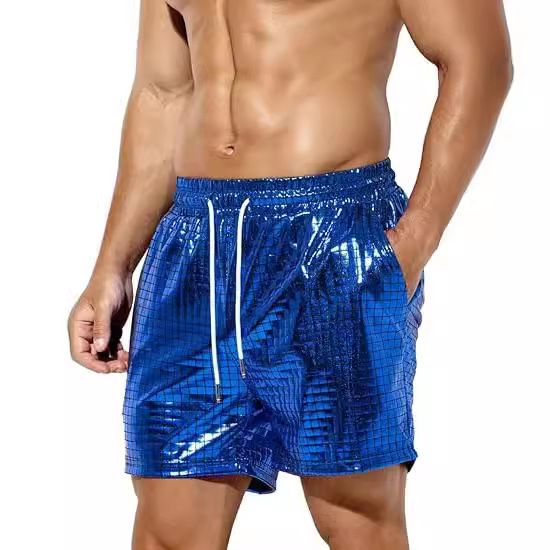 Pantaloncini da spiaggia casual da uomo Premium Products 2025 Silk Chart in pelle brillante tricolore_voghion.com