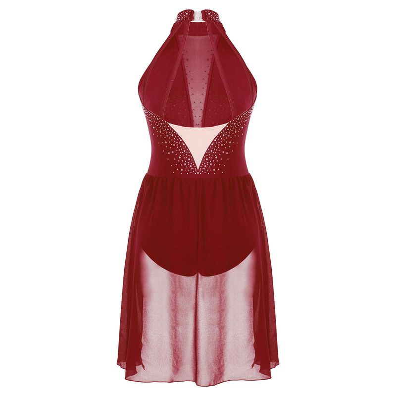 designerMulheres Traje de dança lírica Halter Neck Flowy saia vestido Ballet ginástica collant dança contemporânea moderna vestidos de palco_voghion.com