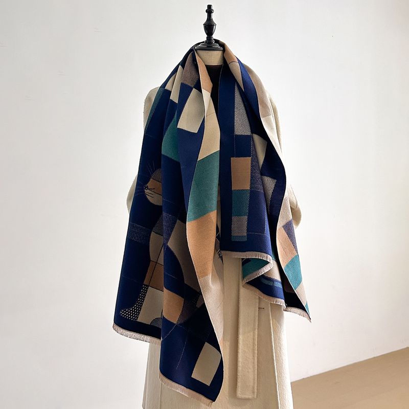 Women's Trendy High-End Elegant Scarf Cashmere High-Value Design Geometric Print Shawl_voghion.com