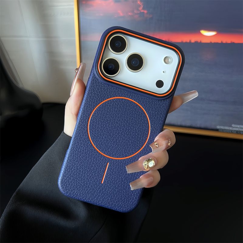 Frosted Hit Color Lichee Pattern Magnetic Phone Case For IPhone 17 Air 16 15 14 13 12 11 Pro Max Plus For Magsafe TPU Soft Cover_voghion.com