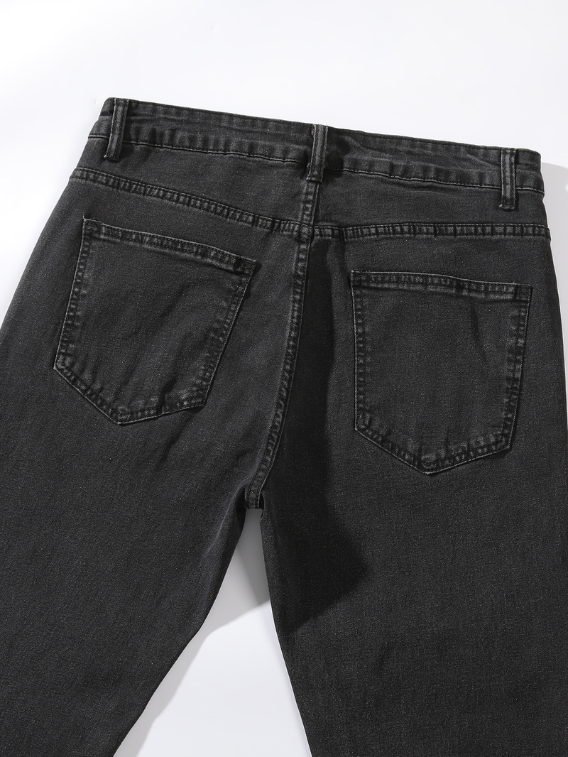 Slim Fit Ripped Cotton Jeans, Men's Casual Street Style Distressed Mid Stretch denimbukser for vårsommer_voghion.com