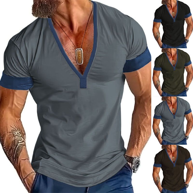 Instagram 2024 Saldi Estivi Maglietta Casual da Uomo a Maniche Corte con Scollo a V e Grandi Righe_voghion.com