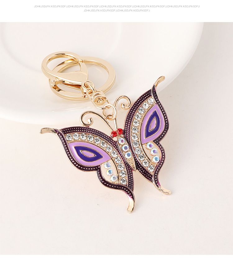 Colorful Butterfly Car Keychain Metal Cute Women's Bag Pendant Key Ring Insect Rhinestone Accessory_voghion.com