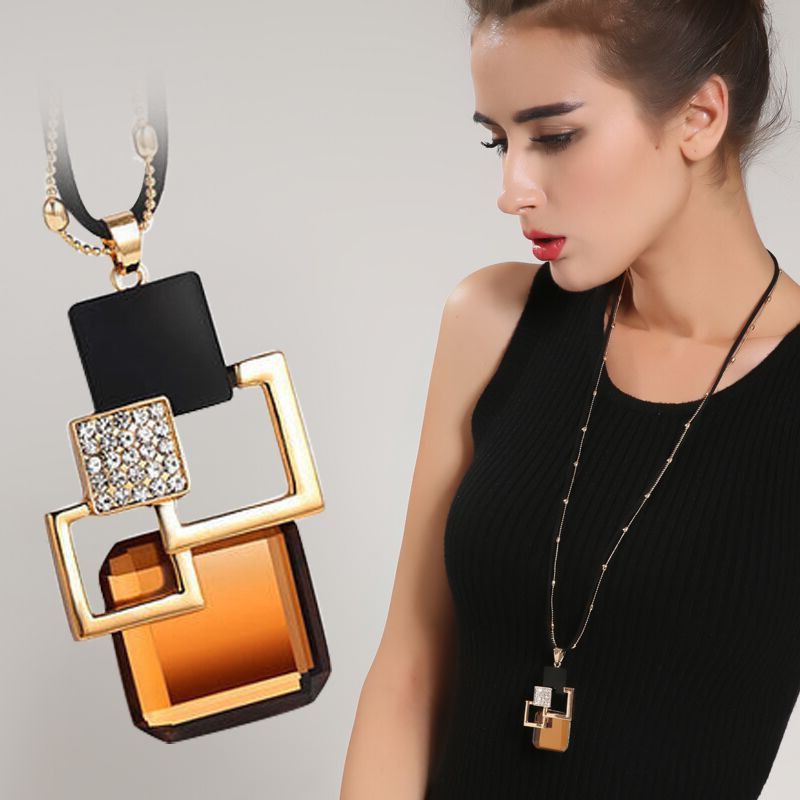 2025 m. Nauji atvykimai, madingi moterims, „Collier Femme“, krištolo pilkos mėlynos spalvos, geometrinio atspalvio, ilgi karoliai ir pakabukai papuošalams, bižuterija_voghion.com