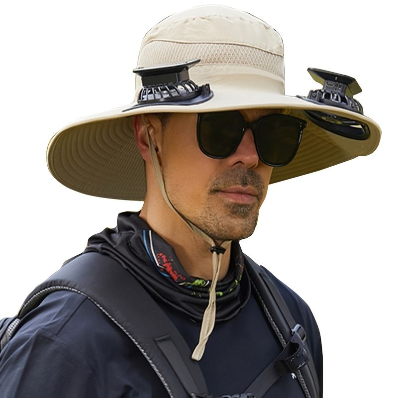 Cappello da sole ad energia solare con 2 ventole, UPF 50+, ricaricabile tramite USB, leggero, per uomo e donna, per attività all'aperto, pesca, escursionismo, tesa larga, colori vivaci_voghion.com