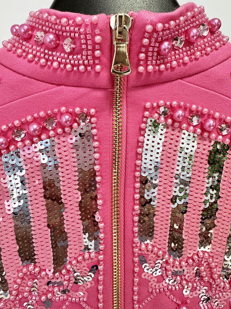 Abbigliamento da donna Autunno e inverno Abito stretto elastico con paillettes e perline di diamanti pesanti_voghion.com