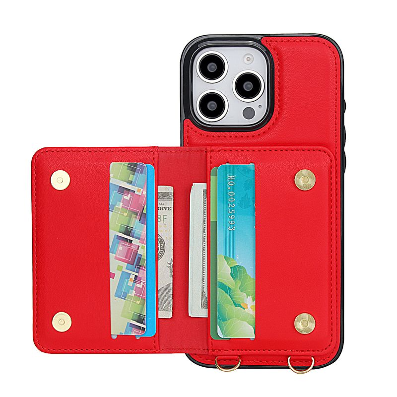 Custodia in pelle con chiusura magnetica per iPhone 16 Pro Max 14 15 Plus 13 12 11, porta carte con blocco RFID e tracolla._voghion.com
