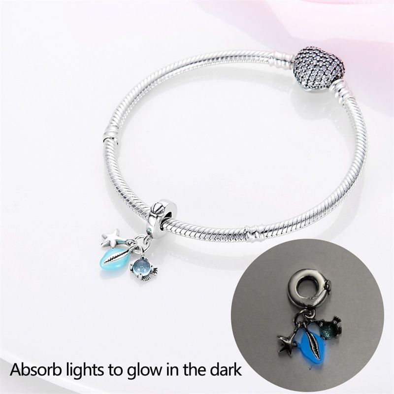 Women's Jewelry Luminous Ocean Style Shell Crab Dolphin Starfish Turtle Pendant Silver Plated DIY Jewelry Accessories Beads_voghion.com