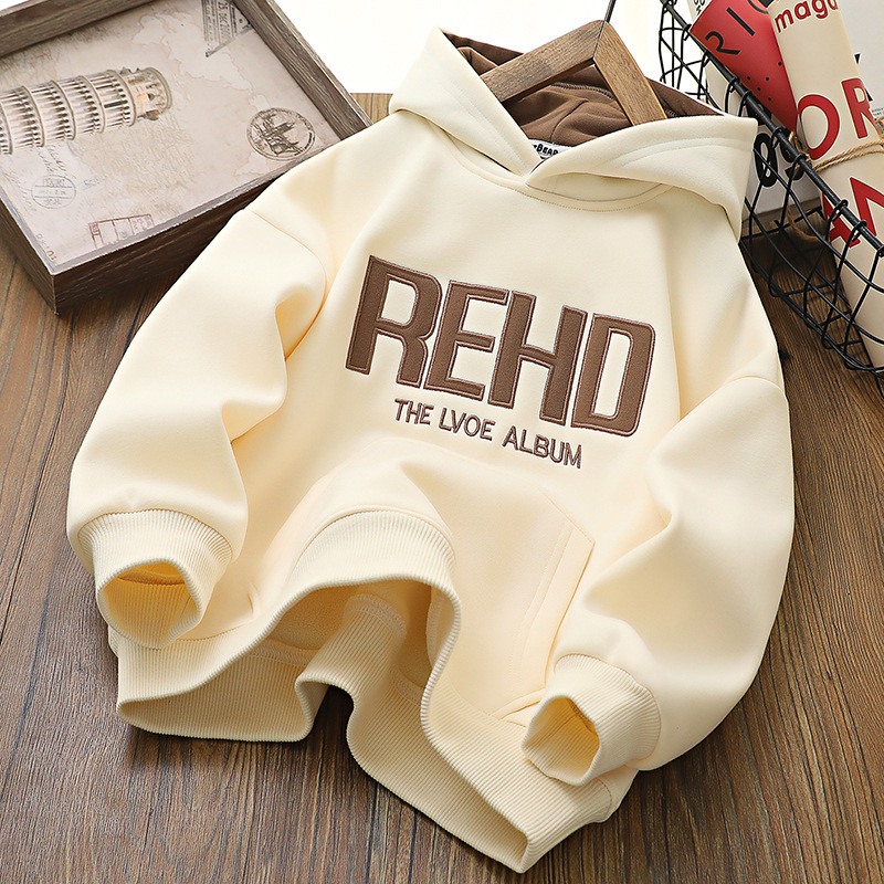 Dicker Plüsch-Kapuzenpullover für Jungen im Herbst und Winter, neues hübsches warmes Winter-Kapuzenoberteil zum Tragen für Kinder_voghion.com
