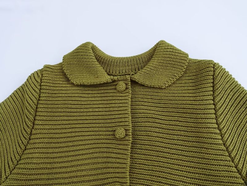 Abbigliamento donna autunno e inverno 2024 nuova moda di strada con bavero e fibbia maglione a maniche corte_voghion.com