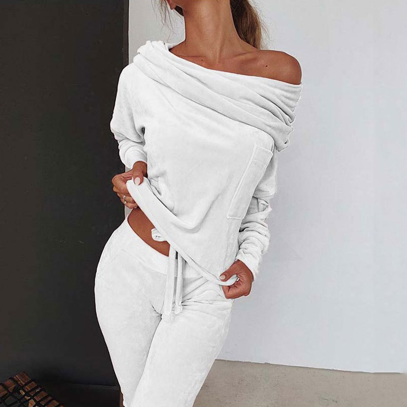 Set da due pezzi top moda in velluto da donna + pantaloni casual_voghion.com