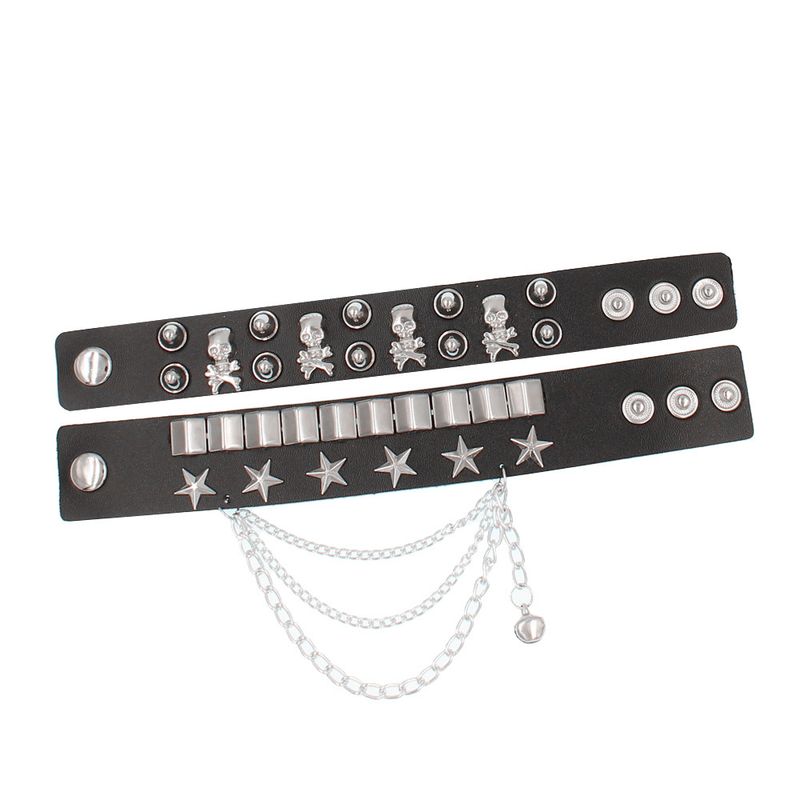 Fashionable Multi-layer Leather Wide Bracelet Personalized And Domineering Skeleton Rivet Punk Street Dance Bracelet Accessory_voghion.com